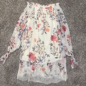 Lush Floral Off Shoulder 3/4 Length Dress